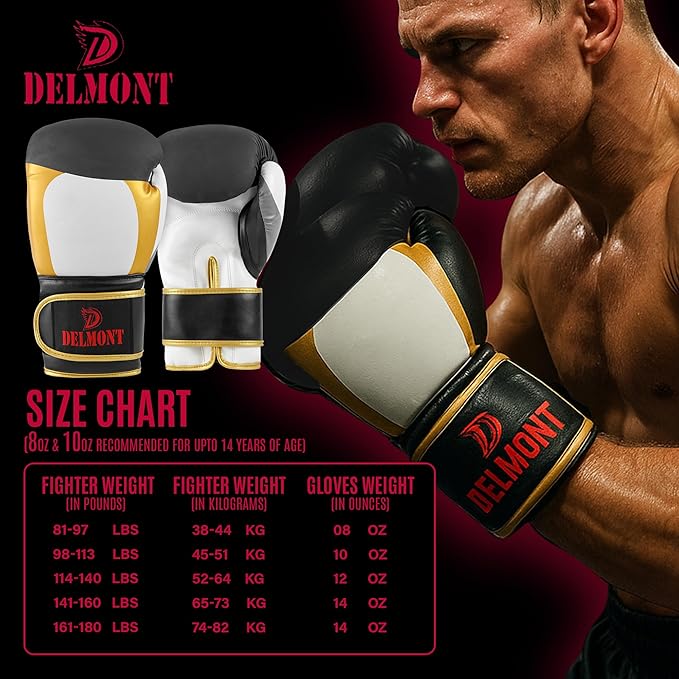 Delmont Boxing Gloves for Men and Women - Heavy Bag, Kickboxing, Sparring & Training Gloves with Multi-Layer Padding, Wrist Support & Breathable Lining - Pro Gloves for Adult Fighters & Beginners