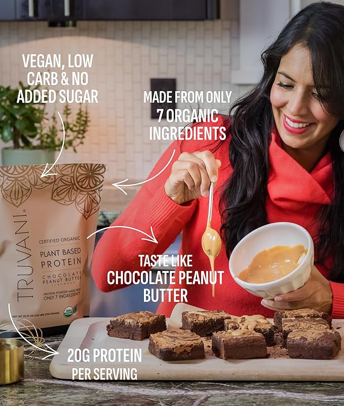 Truvani Vegan Pea Protein Powder | Chocolate Peanut Butter | 20g Organic Plant Based Protein | 1 Serving | Keto | Gluten & Dairy Free | Low Carb | No Added Sugar