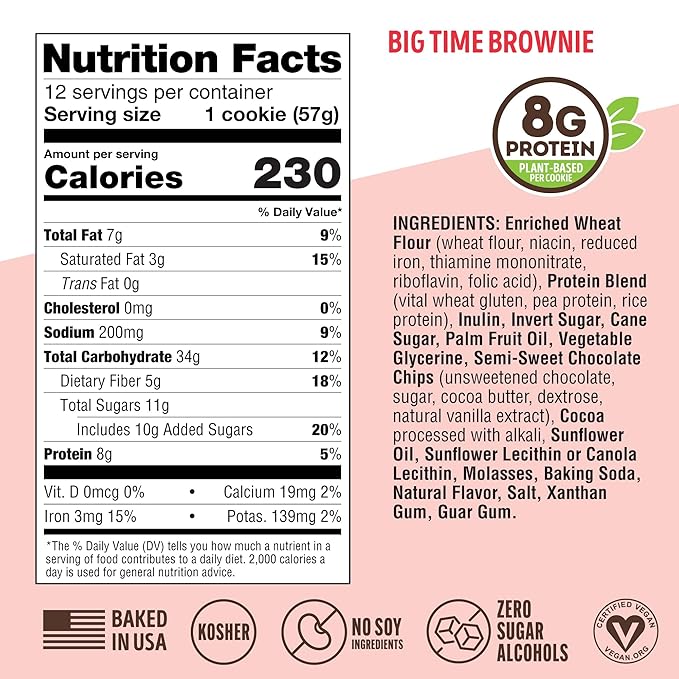 Lenny & Larry's The Complete Cookie, Big Time Brownie, Soft Baked, 8g Plant Protein, Vegan, Non-GMO, 2 Ounce Cookie (Pack of 12)