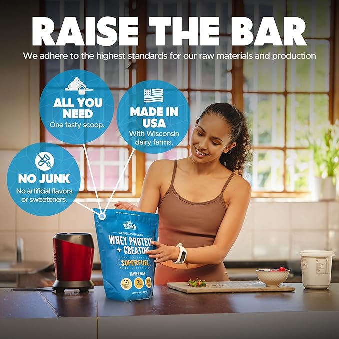 B.rad Superfuel - Grass Fed Whey Protein Isolate Boosted with Creatine | Ultra-Pure, All-Natural Clean Ingredients | 2 Pounds | 100% USA Sourced | Vanilla Bean