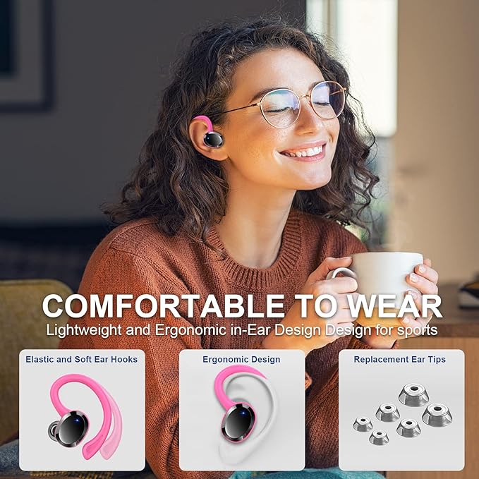 Wireless Earbuds Sport Bluetooth Headphones 5.4, 2025 Bluetooth Earbuds 4 HD Mic, Over-Ear Buds with Earhooks ENC Noise Canceling Earphones, 48Hrs Stereo, IP7 Waterproof Headset for Workout/Running