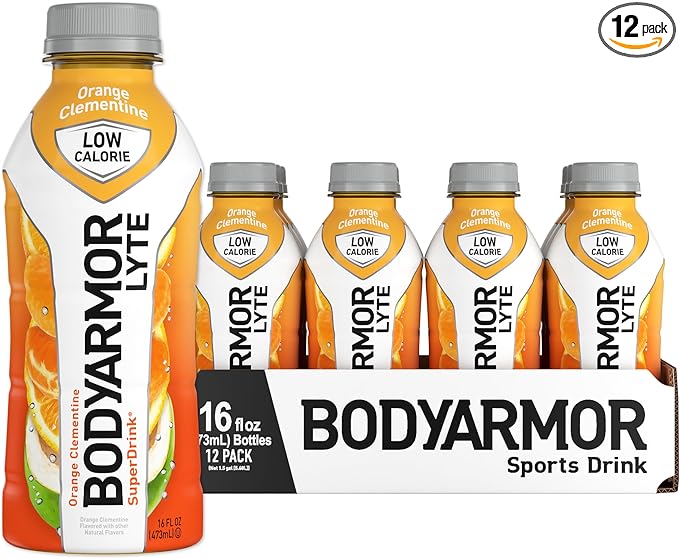 BODYARMOR LYTE Sports Drink Low-Calorie Sports Beverage, Orange Clementine - Orange Citrus, Coconut Water Hydration, Natural Flavors With Vitamins, Potassium-Packed Electrolytes, Perfect For Athletes, 16 Fl Oz (Pack of 12)