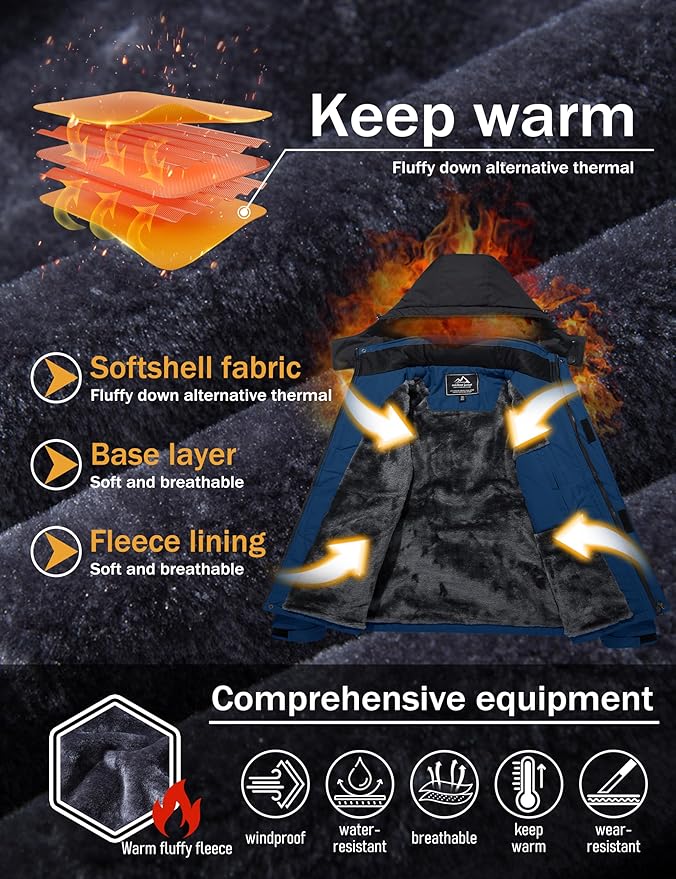 MAGCOMSEN Men's Winter Coats Water Resistant Ski Snow Jacket Warm Fleece Jacket Parka Raincoats With Multi-Pockets