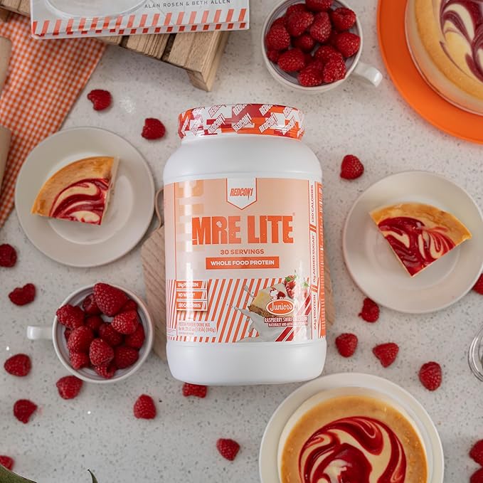 REDCON1 MRE Lite Whole Food Protein Powder, Juniors, Raspberry Swirl Cheesecake - Low Carb, Whey Free Meal Replacement with Animal Protein Blends - Easy to Digest Supplement with MCT Oil (30 Servings)