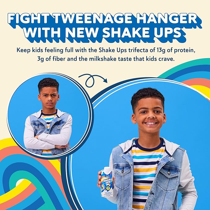 Ripple Kids Vanilla Plant Based Shake Ups | 13g of Quality Sourced Pea Protein, Calcium Rich | Shelf Stable | Vegan & Non GMO | Dairy, Soy, Nut, Gluten & Lactose Free | 8 Fl Oz Cartons (Pack of 12)