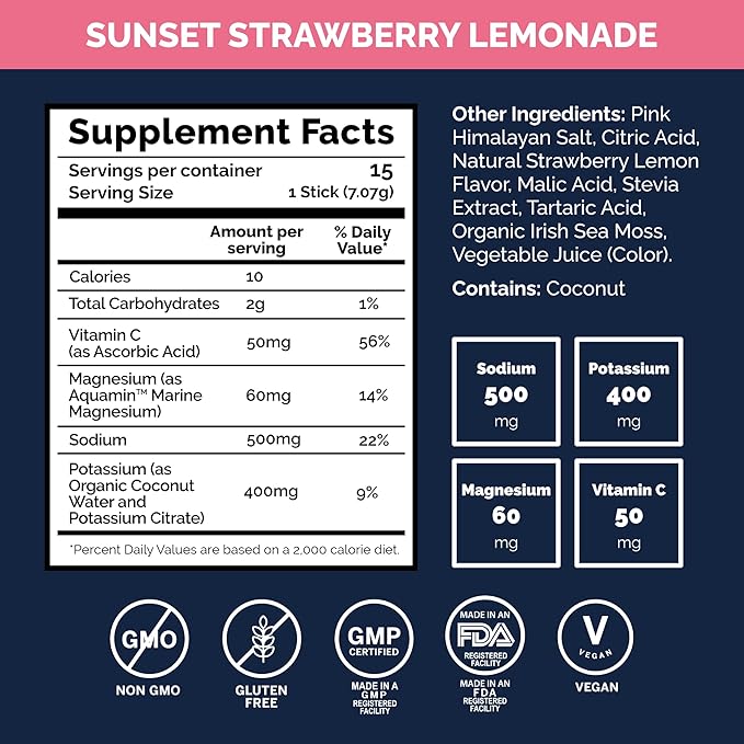 Voli Electrolytes Powder Packets | No Added Sugar Electrolyte Drink Mix for Hydration | Keto & Fasting Friendly, Natural Superfoods & Minerals | Strawberry Lemonade, 15-Count