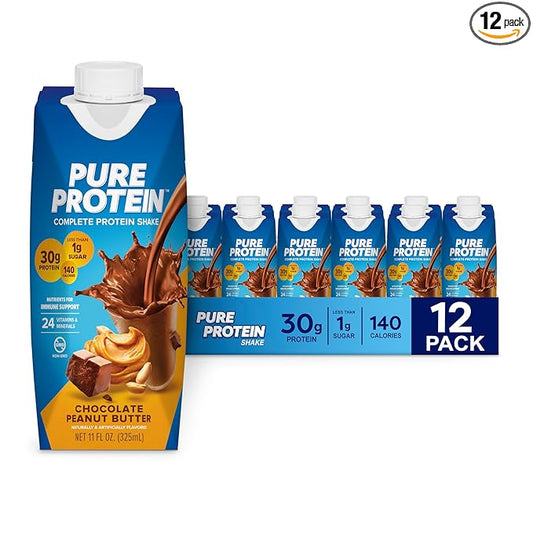 Pure Protein Chocolate Peanut Butter,Ready to Drink and Keto-Friendly, Vitamins A, C, D, and E Plus Zinc to Support Immune Health, 11 Oz, 12 Count (Packaging may vary)