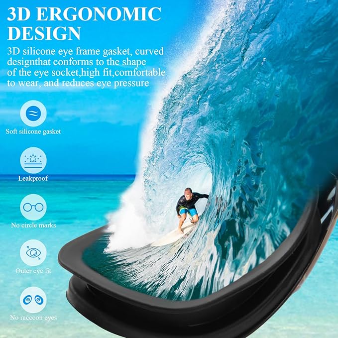 Swim Goggles,Swimming Goggles No Leaking Anti Fog UV Full Protection with Nose Clip Earplugs,Swim Pool Goggles for Adult Men Women Youth