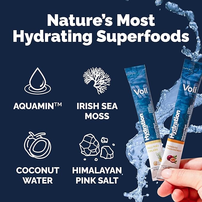 Voli Electrolytes Powder Packets | No Added Sugar Electrolyte Drink Mix for Hydration | Keto & Fasting Friendly, Natural Superfoods & Minerals | Passionfruit, 15-Count