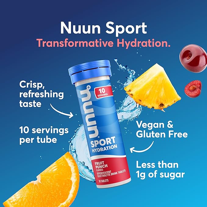 Nuun Sport Electrolyte Tablets with Magnesium, Calcium, Potassium, Chloride & Sodium, Gluten Free & Vegan, Fruit Punch, 4 Pack (40 Servings Total)