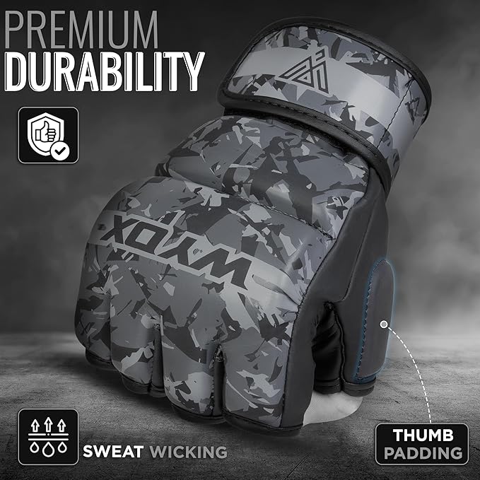 WYOX MMA Gloves for Men & Women – Grappling & Sparring Boxing Gloves with Open Palm Design, Padded Fingerless Training Gloves for Kickboxing, Muay Thai, Youth & Heavy Bag Workouts