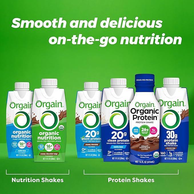 Orgain Clean Protein Shake, Grass Fed Dairy, Vanilla Bean - 20g Whey High Protein, Kosher, Ready to Drink, Low Net Carbs, Gluten Free, No Soy Ingredients, 11 Fl Oz (Pack of 12)