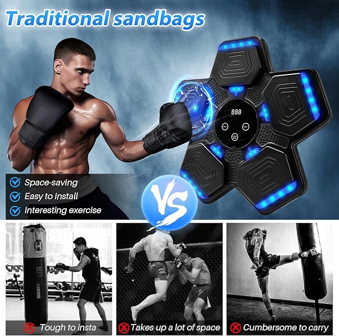 Music Boxing Machine, Bluetooth Music Punching Machine with Gloves, Electronic LED Boxing Training Equipment Wall Mounted, 9 Modes & 9 Speeds, Boxing Target for Home, Office, Gym