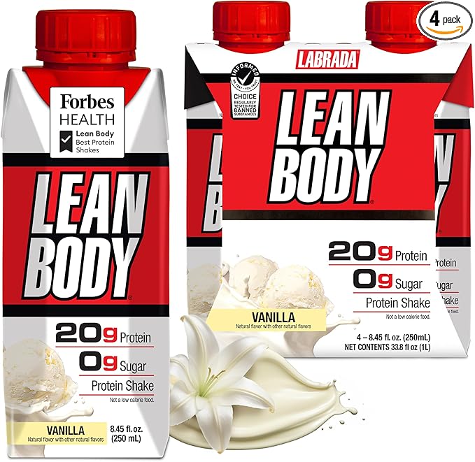 Lean Body Ready-to-Drink Vanilla Protein Shake, 20g Protein, Whey Blend, 0 Sugar, Gluten Free, 22 Vitamins & Minerals, (Recyclable Carton & Lid - Pack of 4)