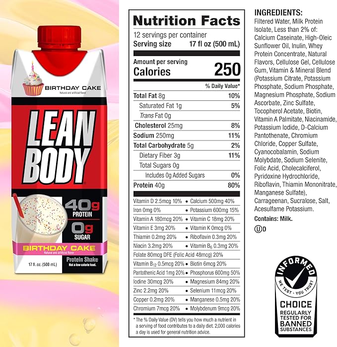 Lean Body Protein Shake - Birthday Cake (12 Drinks, 17 Fl. Oz. Each)