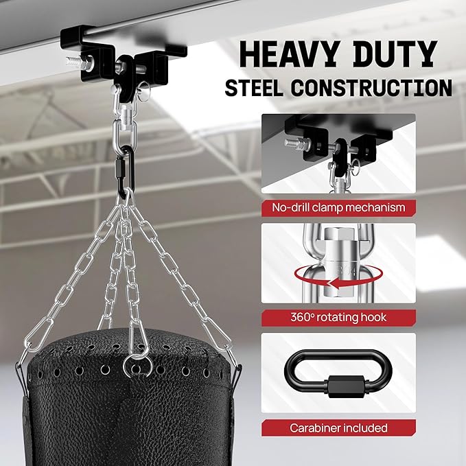 Yes4All Punching Bag Hanger, Stainless Steel Swivel Chain with 4 Snap Hooks for Heavy Bag, Gym Swing, Trapeze, and Hammock