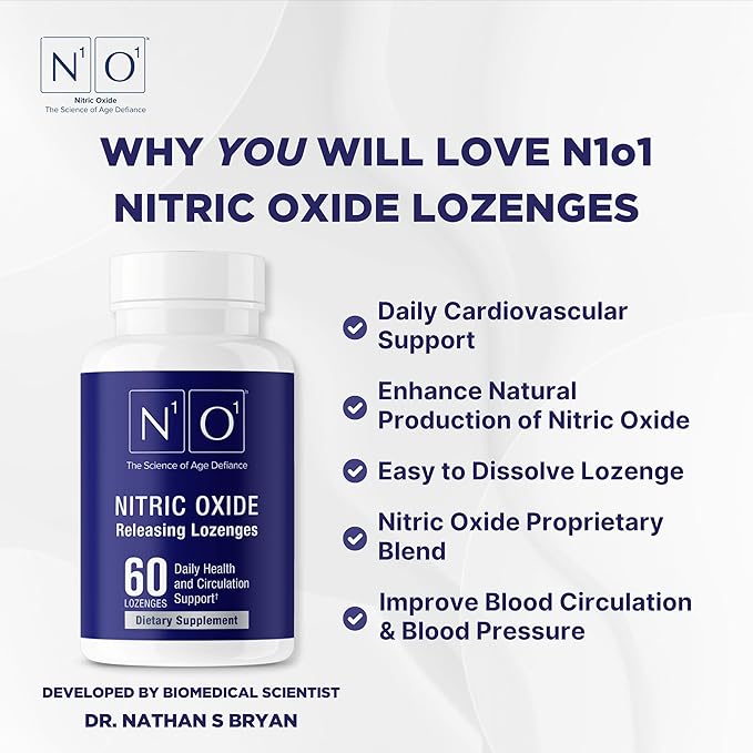 Nitric Oxide Lozenges for Heart Health Support - Dietary Supplement for Blood Flow, Oxygenation and Blood Pressure - 180 Count