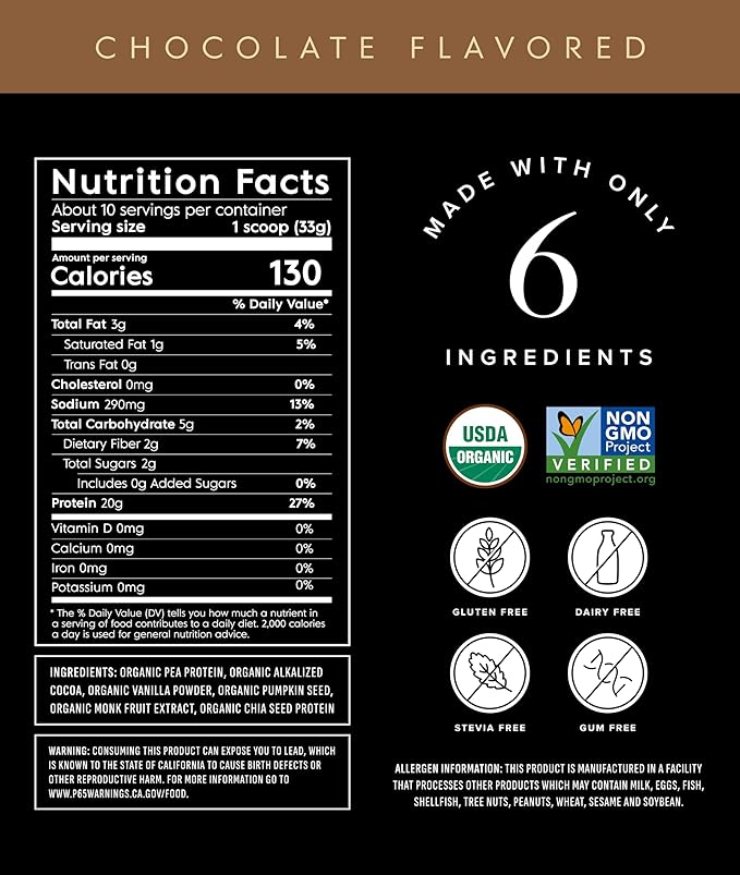 Truvani Vegan Pea Protein Powder | Chocolate | 20g Organic Plant Based Protein | 10 Servings | Keto | Gluten & Dairy Free | Low Carb | No Added Sugar