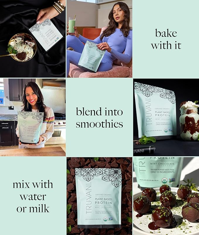 Truvani Vegan Pea Protein Powder | Mint Chocolate | 20g Organic Plant Based Protein | 20 Servings | Keto | Gluten & Dairy Free | Low Carb | No Added Sugar