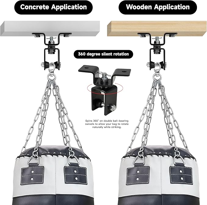 Rotating Punching Bag Hanger with 360degree Swivel Hook Heavy Duty Ceiling Wall Mount for Boxing MMA, Fitness Training Secure Adjustable Steel Bracket Speed Bag Aerial Yoga Swing Gymnastic Rings