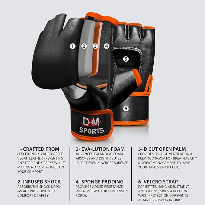 DXM SPORTS MMA Gloves for Men & Women, Martial Arts Bag Gloves, Kickboxing Gloves with Open Palms, Boxing Gloves for Punching Bag, Sparring, Muay Thai, MMA