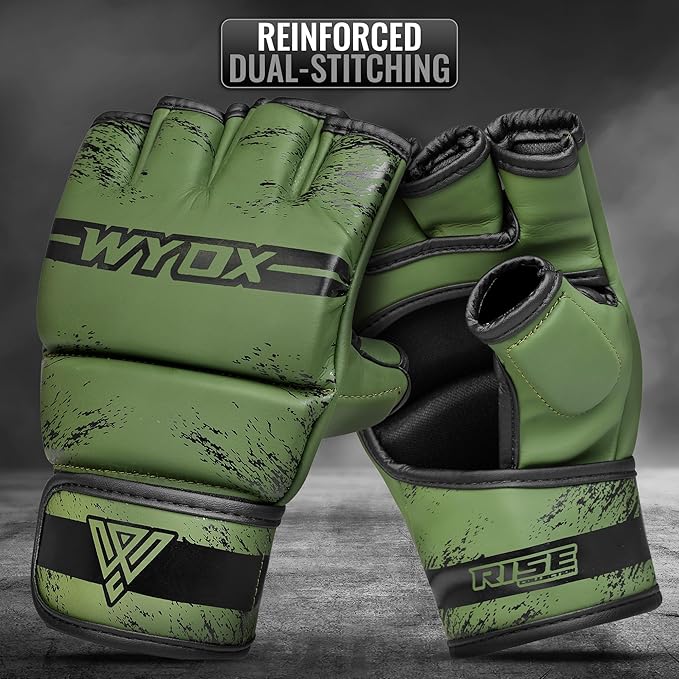 WYOX MMA Gloves for Men & Women – Grappling & Sparring Boxing Gloves with Open Palm Design, Padded Fingerless Training Gloves for Kickboxing, Muay Thai, Youth & Heavy Bag Workouts