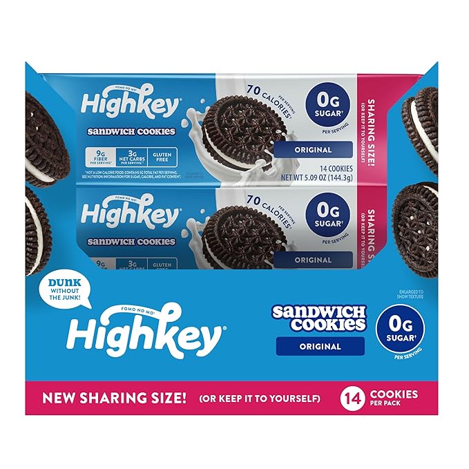 HighKey Keto Sandwich Cookies – Chocolate Cream, 4-Pack, Low Carb, Gluten-Free, No Sugar Added, Grain-Free Snack for Grown-Ups Who Snack Like Kids