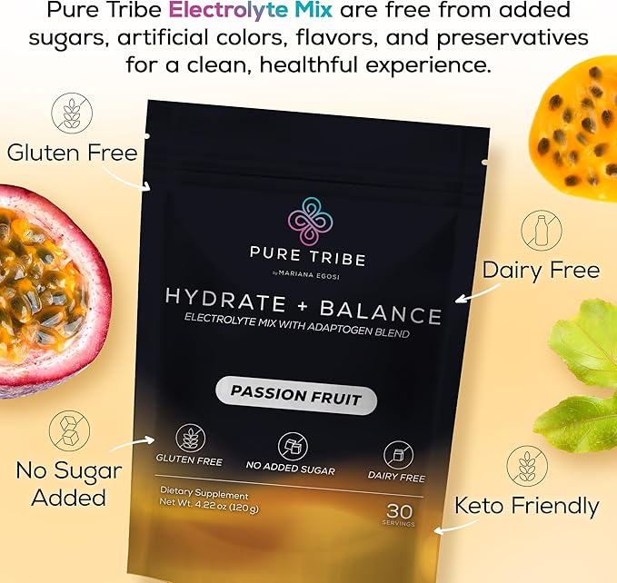 Electrolytes Powder Packets - Sugar Free Hydration Powder Drink Mix Loaded with 6 B Vitamins & Minerals - Energy Drink for Muscle and Mood Support - Passion Fruit Flavor - 30 Servings