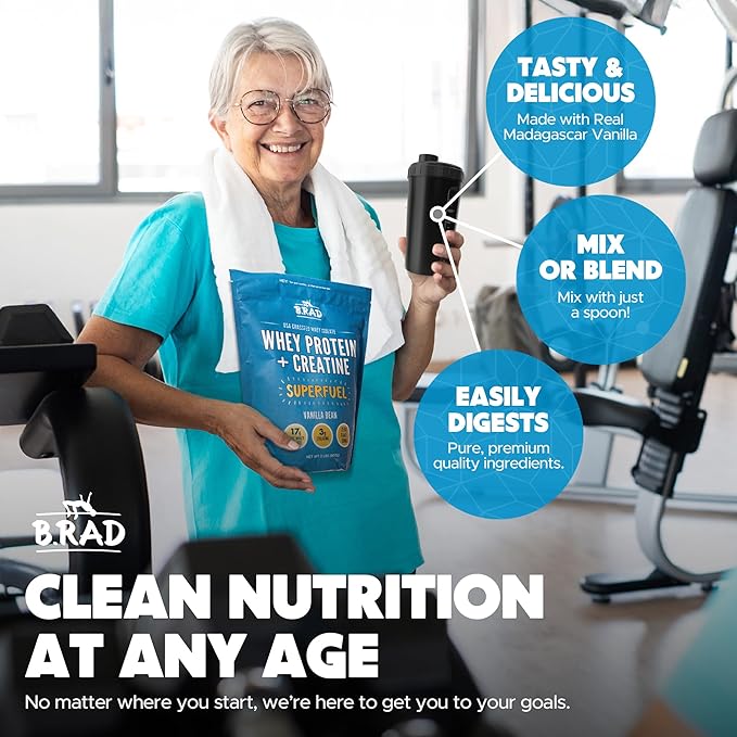 B.rad Superfuel - Grass Fed Whey Protein Isolate Boosted with Creatine | Ultra-Pure, All-Natural Clean Ingredients | 2 Pounds | 100% USA Sourced | Vanilla Bean