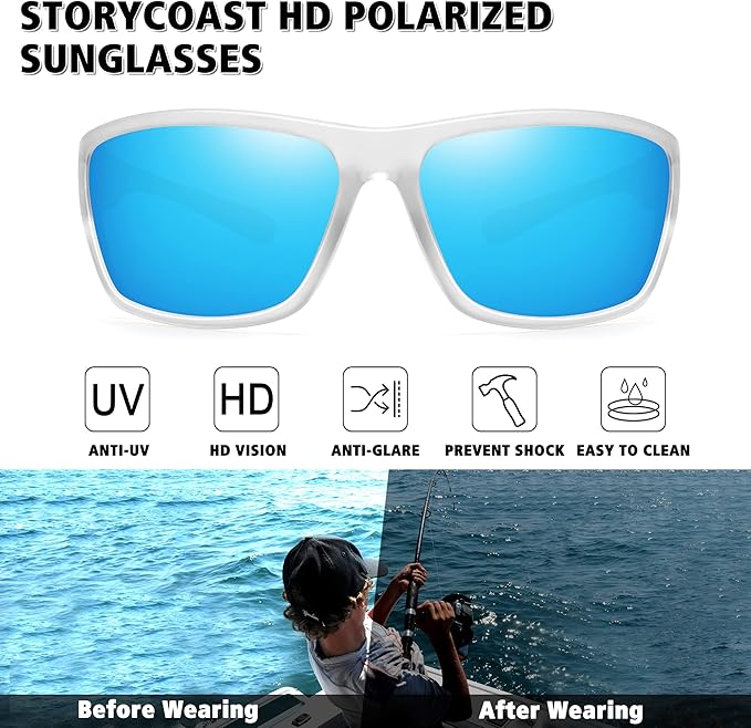 STORYCOAST Polarized Sports Sunglasses for Men Women Unbreakable Frame Cycling Fishing Driving