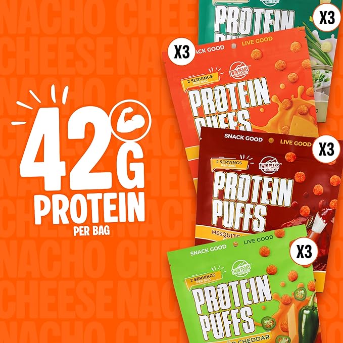Twin Peaks Low Carb, Keto Friendly Protein Puffs, 2 Serving 12 Pack, (60g, 42g Protein, 4g Carbs)