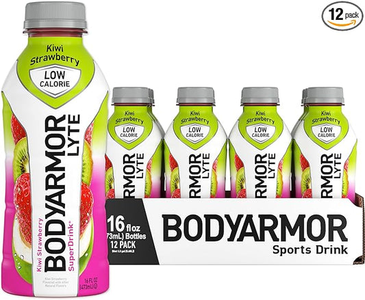BODYARMOR LYTE Sports Drink Low-Calorie Sports Beverage, Kiwi Strawberry, Coconut Water Hydration, Natural Flavors With Vitamins, Potassium-Packed Electrolytes, Perfect For Athletes, 16 Fl Oz (Pack of 12)