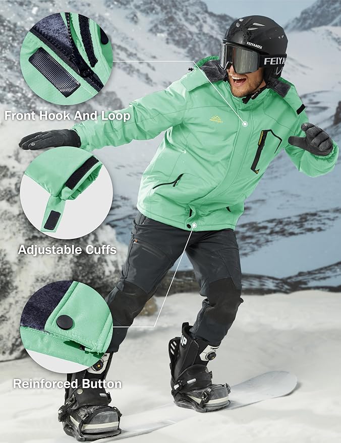 MAGCOMSEN Men's Winter Coats Water Resistant Ski Snow Jacket Warm Fleece Jacket Parka Raincoats With Multi-Pockets