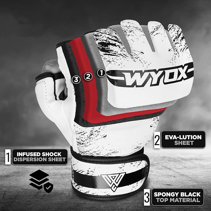 WYOX MMA Gloves for Men & Women – Grappling & Sparring Boxing Gloves with Open Palm Design, Padded Fingerless Training Gloves for Kickboxing, Muay Thai, Youth & Heavy Bag Workouts