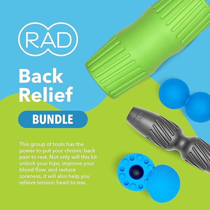 RAD Back Relief Massage Set – Myofascial Release Bundle for Back Pain, Muscle Recovery, and Mobility - Includes Exercise Foam Rollers, XL Peanut Massage Ball, and Neuro Ball Foot Roller