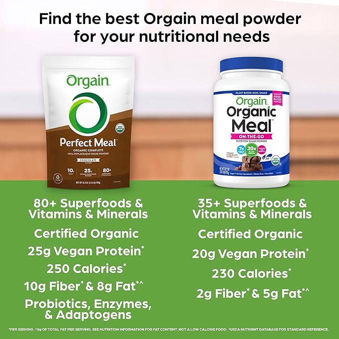 Orgain Perfect Meal, Organic, Vegan Meal Replacement Protein Powder, Chocolate - 25g Plant Based Protein, 80+ Superfoods, 1B Probiotics & 10g Fiber, Adaptogens & Ashwagandha - 2.16lb