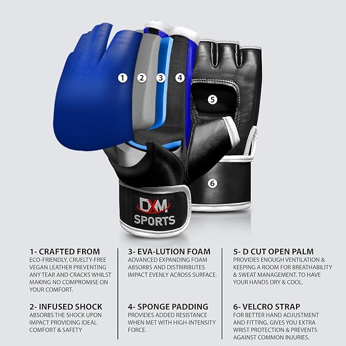 DXM SPORTS MMA Gloves for Men & Women, Martial Arts Bag Gloves, Kickboxing Gloves with Open Palms, Boxing Gloves for Punching Bag, Sparring, Muay Thai, MMA