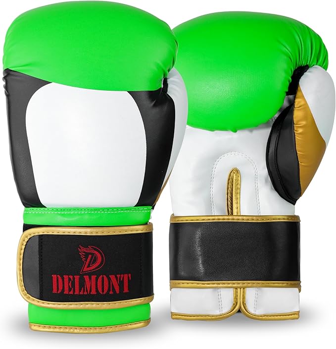 Delmont Boxing Gloves for Men and Women - Heavy Bag, Kickboxing, Sparring & Training Gloves with Multi-Layer Padding, Wrist Support & Breathable Lining - Pro Gloves for Adult Fighters & Beginners