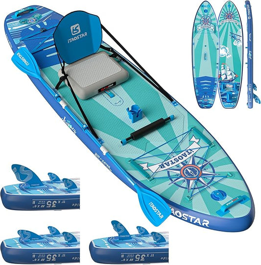 Journey 11'6" / 11'×34" / 11'×35" Extra Wide Paddle Board, One-Stop Premium SUP Board Accessories, Tailored Fins, Stable Inflatable Stand Up Paddle Boards for Youth/Adults of All Skill Levels