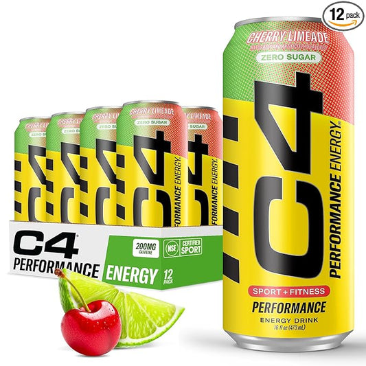 C4 Original Sugar Free Energy Drink 16oz (Pack of 12) | Cherry Limeade | Pre Workout Performance Drink with No Artificial Colors or Dyes
