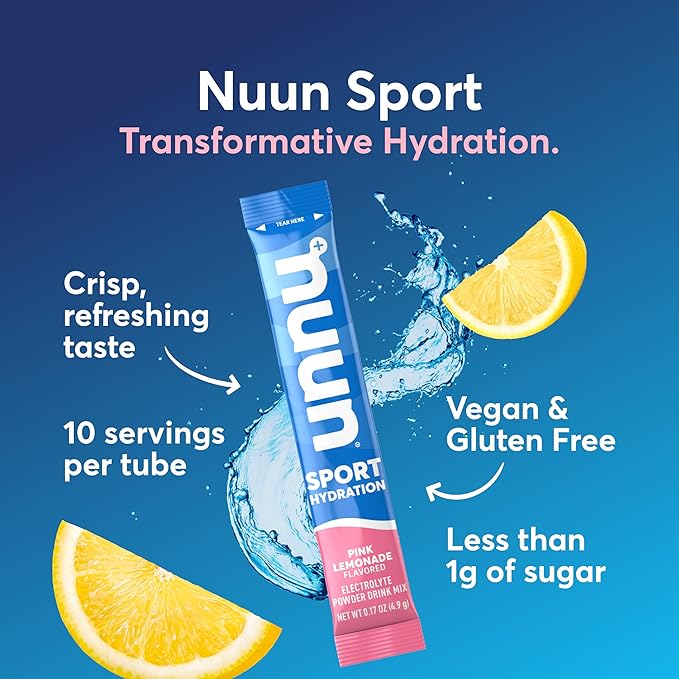 Nuun Sport Electrolyte Powder Packets with Magnesium, Calcium, Potassium, Chloride, and Sodium, Hydration Packets for On-the-Go, Pink Lemonade Flavor, Gluten Free & Vegan, 16 Single Servings