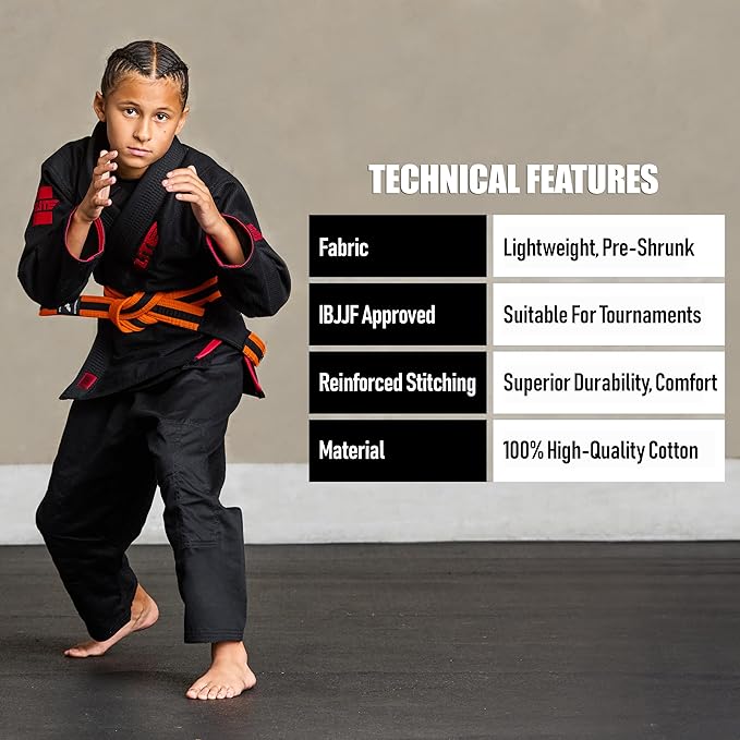 Elite Sports Kids Brazilian Jiu Jitsu Belts Preshurunk Martial Arts Youth BJJ Belts for Girls & Boys with BJJ Ranking Stripes