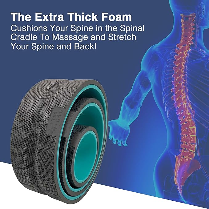 Back Roller Wheel- Foam Padded Back Stretcher Wheel with Center Spine Cradle-Back Pain & Stretching- Deep Tissue Massage Roller (Set of Four)
