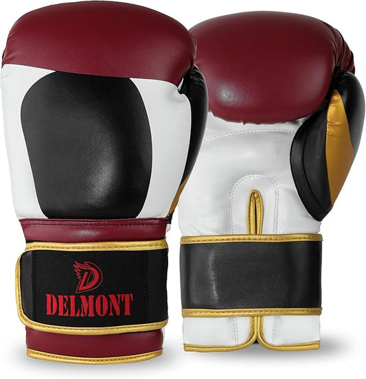 Delmont Boxing Gloves for Men and Women - Heavy Bag, Kickboxing, Sparring & Training Gloves with Multi-Layer Padding, Wrist Support & Breathable Lining - Pro Gloves for Adult Fighters & Beginners