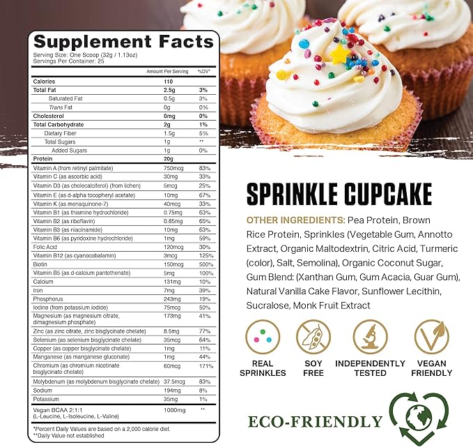 Ambrosia Planta - Premium Organic Plant-Based Protein | Vegan & Keto Friendly | Gourmet Flavors with No Bloating or Stomach Upset | Gluten & Soy Free | No Added Sugar | 25 Servings | Sprinkle Cupcake