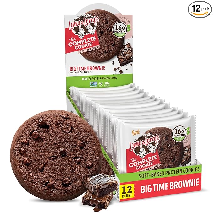 Lenny & Larry's The Complete Cookie, Big Time Brownie, Soft Baked, 16g Plant Protein, Vegan, Non-GMO, 4 Ounce Cookie (Pack of 12)