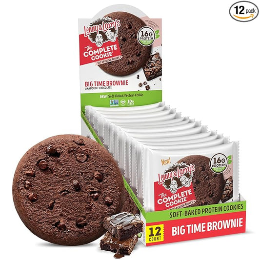 Lenny & Larry's The Complete Cookie, Big Time Brownie, Soft Baked, 16g Plant Protein, Vegan, Non-GMO, 4 Ounce Cookie (Pack of 12)