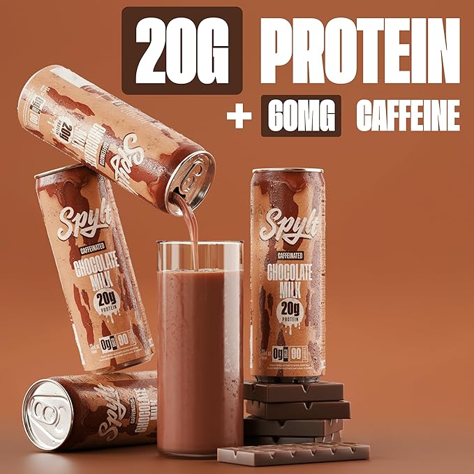 High Protein Chocolate Milk with 60mg Caffeine & 20g Protein - 90 Calories, Ready to Drink, Sugar Free, Lactose Free Milk, Perfect for Workout Recovery & Afternoon Pick Me Up - 12 Count
