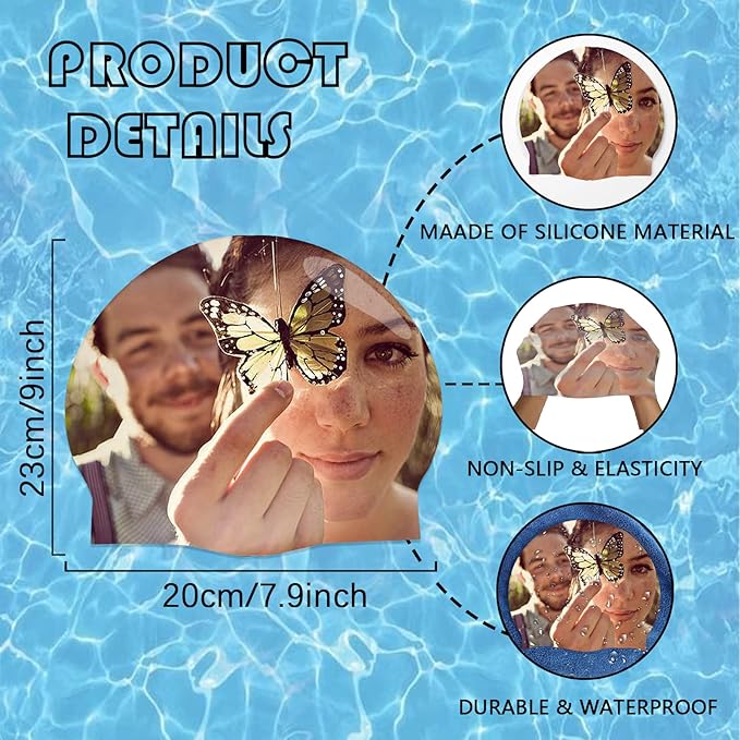 Custom Swim Cap with Photo Personalized Silicone Swim Cap for Men and Women Swimming Customized Swimmers Cap for Short and Medium Length Hair