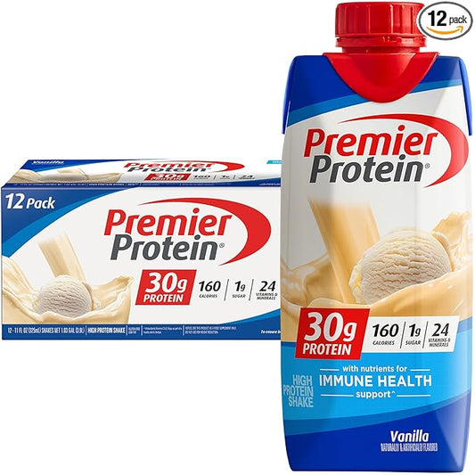 Premier Protein Protein Shake, Vanilla, 30g Protein, No Added Sugar, 11 fl oz Pack of 12 (Packaging May Vary)